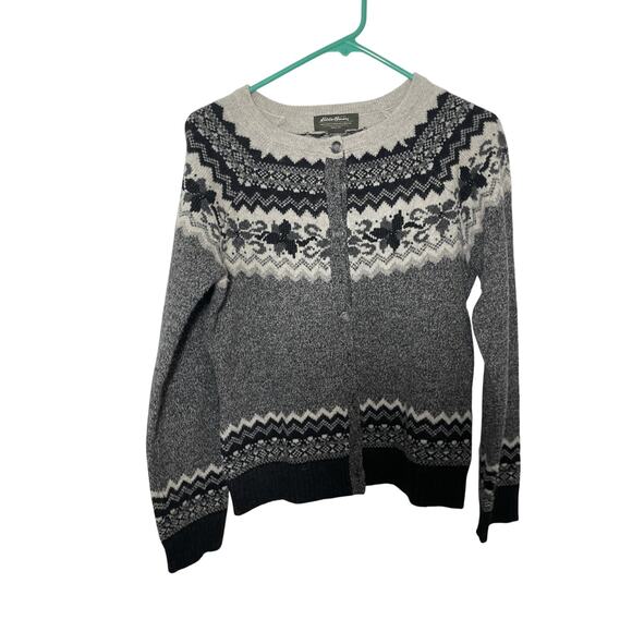 Eddie Bauer Vintage Fair Isle Fisherman Nomadic Print Lambswool Winter Cardigan - Picture 1 of 6